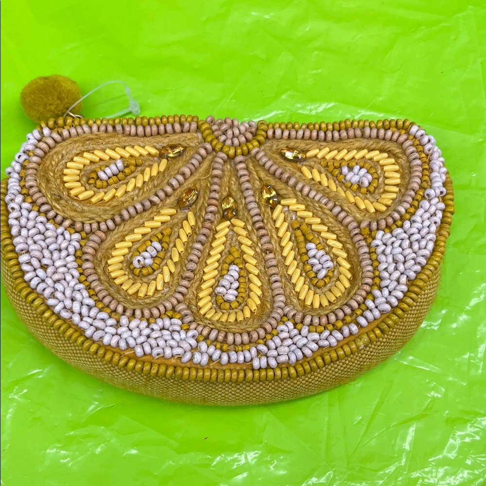 Accessorize Yellow and Cream Beaded Wristlet